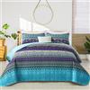 WONGS BEDDING Trapunta bohémien per letto king size, blu e viola, in microfibra, leggera, decorazione per letto per tutte le stagioni, 261,6 x 228,6 cm, 3 pezzi
