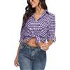 Yukiuiny Donna Camicia a Quadri in Flanella Classico Blusa Cotone Maniche Lunghe Camicetta in Base Top Casual-Viola Bianco(90% Cotone,10% Lino)/S