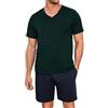 Demegimi Pigiama Uomo Estivo Cotone Due Pezzi a Righe con Maniche Corte e Pantaloncini Set con Tasche Pratiche