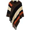 Ferand - Pullover Poncho Maglione da Donna con Frangia - Lavorato a Maglia, Mantella, Righe Grandi, Coprispalle Elegante - Taglia Unica - con Cappuccio: Marrone e Nero