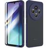 SMYTU Cover per Xiaomi Redmi 14C / Redmi A4 4G 6,88 Pollici con Vetro Temperato,Custodia Opaca Hard PC Glassata Traslucida Retro Resistente ai Graffi Silicone Antiurto Protettiva Case - Blu
