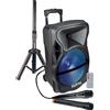 KARMA - Diffusore amplificato a batterie LX 12, Bluetooth, con Radiomicrofono, Effetto ECHO, Effetto luce LED - Nero