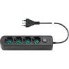 Vimar 0R00641.CC Presa multipla con interruttore e cavo da 1,5 m, 4 uscite SICURY universale standard italiano, spina 16 A standard italiano, nero