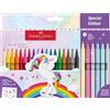 Faber-Castell 554221 - Set di penne a punta di feltro Unicorno, 13 penne a punta di fibra in colori standard e pastello