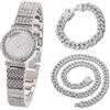 HALUKAKAH Bambini Orologio Diamanti,Placcato Platino,Quadrante Rotondo Elegante e Casual,Diamanti Pieni Stelle Scintillanti,Orologio Quarzo Cinturino Acciaio Inox,con Catene Cubane 18+40cm