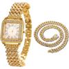 Halukakah Orologio con Diamanti Iced Out per Ragazzi,Bambini - Placcato in Oro 18 Carati,Quadrante Quadrato con Numeri Romani,Quarzo Giapponese - Lunghezza 19,5cm -Viene Fornito con Catena Cubana 40cm
