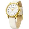 ALCENTIS Orologio da donna classico, cinturino in pelle, quadrante analogico, Bracciale bianco - Cassa Oro, Classico