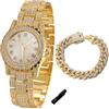HALUKAKAH Orologio con Diamanti in Oro per Adolescenti,Bambini - Placcato in Oro 18 Carati,Quadrante Rotondo 39mm,Quarzo Giapponese - Lunghezza 19cm,con Catena Cubana 18cm e Strumento Regolatore