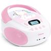 MOOOV 477407 Lettore CD Portatile per Bambini con USB, Presa per le Cuffie - Stereo Baby Boombox con Gira CD - Lettore Musicale per Casa e Viaggio, Design Colorato - Modello di Unicorno - Rosa
