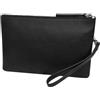 FAST WORLD SHOPPING Pochette Uomo in Vera Pelle Nera 27,5 x 17,5 x 4 cm con Manico da Polso Removibile, Marsupio Elegante da Sotto Braccio e a Mano, Chiusura Lampo in Metallo, Made in Italy