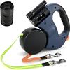 YancLife Guinzaglio doppio retrattile per cani, rinforzato, allungabile, con manico antiscivolo, con luce a LED e scatola della spazzatura, per camminare con 2 cani, fascia in nylon resistente anti-groviglio a
