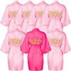 MALLOOM Set di 7 accappatoi kimono per bambina, abito da bagno in raso per bambini, con cintura, per spa, matrimoni, feste (rosa), Rosa, 8 anni