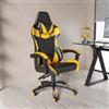 DEGHI Poltrona da gaming girevole in similpelle nero e giallo con poggiatesta e supporto lombare - Duty