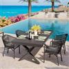 DEGHI Set pranzo tavolo allungabile in alluminio antracite 200/300x110 cm e 4 poltrone in corda olefin - Zelegant