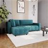 DEGHI Divano letto 3 posti in tessuto ciniglia blu petrolio con chaise longue a sinistra - Wellington