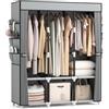 Vicye Armadio in Tessuto, Wardrobe Armadio Grande 19mm tubo metallico con 3 Barre Appendiabiti e 6 Tasche Laterali, Armadio da Campeggio Pieghevole per Camera da Letto e Spogliatoio Grigio