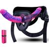 hainuo Strap-on Dildo Fantasia in Silicone, Ideale per Principianti, Cintura Regolabile con Dildo Doppi Reali da 18 cm * 2,Cintura Strap-on per Piacere Vaginale e Anale,Giocattolo Sessuale per Donne Lesbiche