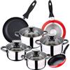 SAN IGNACIO Batteria da 8 pezzi, in acciaio inox, adatta per induzione + 3 padelle da 16/20/24 cm