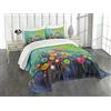 ABAKUHAUS Fiore Set Copriletto Trapuntato, Denti di leone colorati, Decorativo, 3 Pezzi con 2 Federe Cuscini, 264 x 220 cm, Multicolore