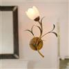 LAMPLAY Lampada Da Parete Retrò, Moderna Lampada Da Terra In Metallo In Stile Country, Braccio Della Lampada Ad Arco Curvo Classico + 1 Paralume A Forma Di Fiore In Vetro Bianco, Soggiorno, Studio
