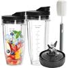 Ecopandy Tazze Ricambio con Lama Estraente 7 Pale per Nutri Ninja - Contenitori da 24oz+32oz con Coperchi a Ribalta Portatili+Spazzola Pulizia Compatibile con BL480/BL490/BL640/BL682/NN102/BL2012/CT641