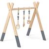GYMAX Palestrina Legno per Neonati 3+ Mesi Pieghevole, 3 Giocattoli Sensoriali Sospesi, Arco Gioco Giocattolo Attivo per Cameretta, Allenamenti di Corpo, 60 x 44 x 60 cm (Grigio)