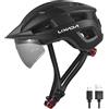 Lixada Casco da bicicletta con luce, 54-62 cm, speciale casco da bicicletta da donna, uomo, bambino, con visiera, pieghevole e posteriore per uomo e donna