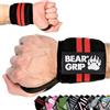 BEAR GRIP - Premium Weight Lifting Wrist Support Wraps, (Sold in pairs) (Black/Red/Edge)