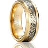 SOXEMAN Serie Legend Fascia traforata Drago - Anello Nuziale Uomo in Tungsteno Larghezza 8mm con Intarsio Motivo Drago (Misura USA) | Oro, Base Fibra Nera e Drago Oro | Misura USA 14 (72,3 mm)