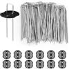 vsshe Antiruggine Picchetti Giardino, 100 Picchetti per Telo Pacciamatura, Picchettis Telo Pacciamatura con 12 Rondelle, Chiodi Metallici a U, per Il Giardinaggio, Erba Artificiale,150x30mm Ø 3 mm