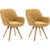 MEUBLE COSY Set di 2 Sedie da Pranzo Girevole a 360° Poltrona da Toelette Imbottite con Schienale e Braccioli per soggiorno cucina ufficio in Tessuto Gambe in Legno, Giallo