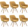 MEUBLE COSY Set di 6 Sedie da Pranzo Girevole a 360° Poltrona da Toelette Imbottite con Schienale e Braccioli per soggiorno cucina ufficio in Tessuto Gambe in Legno, Giallo