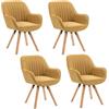 MEUBLE COSY Set di 4 Sedie da Pranzo Girevole a 360° Poltrona da Toelette Imbottite con Schienale e Braccioli per soggiorno cucina ufficio in Tessuto Gambe in Legno, Giallo