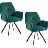 MEUBLE COSY Set di 2 Sedie da Pranzo Girevole a 360° Poltrona Imbottite con Schienale e Braccioli, per soggiorno, cucina, ufficio, in Velluto, gambe in metallo, Scandinavo, Verde