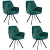 MEUBLE COSY Set di 4 Sedie da Pranzo Girevole a 360° Poltrona Imbottite con Schienale e Braccioli, per soggiorno, cucina, ufficio, in Velluto, gambe in metallo, Scandinavo, Verde