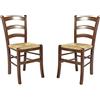 Liberoshopping Sedie cucina in legno massello con seduta in paglia stile rustico VENEZIA Set da 2 (Noce)