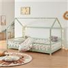 [en.casa] Letto Casetta per Cameretta Letto Francese per Bambini con Barriere di Protezione Struttura in Legno di Pino con Zona di Riposo 140x200 cm Verde/Bianco