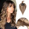 S-noilite Frangia Clip Capelli Veri Frangetta Extension, 26g 100% Capelli Veri Natural Bangs Extension, Hair Air Bang Hair Clip Frontale Frangia per Capello Donna, 15CM Marrone Cioccolato/Biondo Scuro