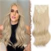 FESHFEN Extension Capelli Clip Ondulati Biondo, 5 PCs Clips in Estensioni di Capelli Lunga Mossi Naturali Sintetici Posticci Capelli Extensions con Clip per Donna, 50 cm Biondo cenere