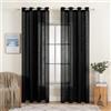 MIULEE Tende Lino Trasparenti Nero con Occhielli, 2 Pannelli 140L x 145A cm - Tende Soggiorno & Camera da Letto Filtranti Luce per Interni