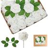 yayafunfun 25 rose artificiali bianche, rose in schiuma realistiche al tatto con steli, 4 foglie, fiori artificiali per matrimoni, bouquet da sposa, torte, pietre tombali, centrotavola, baby shower, decorazioni