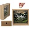 Out of the blue Salvadanaio in legno Adventure Awaits, con cornice, ca. 20 x 20 cm, verde