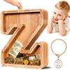 Summidate Salvadanaio Legno Bambini, Porcellino Salvadanaio Trasparente Lettera A-Z, Regalo Educativo Compleanno e Battesimo Personalizzabile con Adesivi per Ragazzi e Ragazze