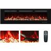 Benrocks 50 pollici/127 cm, camino elettrico da incasso e da parete, termostato, camino lineare con telecomando e touchscreen, fiamma multicolore, timer, legno e cristalli, 750 W/1500 W