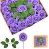 yayafunfun Rose Schiuma Viola,Teste di Fiori Artificiali 25 Pezzi,Rose Finte Schiuma Teste di Rose Con Foglie,Rosa Artificiali in Gommapiuma per Matrimonio Bouquet Sposa Torte DIY Cimitero Decorazioni