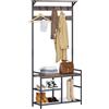 Leader Accessories Stand Appendiabiti in Legno Attaccapanni con Scarpiera a 3 Ripiani e 9 Ganci Rimovibili, Mobile Ingresso Corridoio, Struttura in Ferro, Porta Abiti per Ingresso,Marrone vintage
