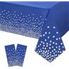 YAAVAAW 2P 137x274cm Tovaglie Usa e Getta Blu Scuro e Argento per Feste, Tovaglia da Tavolo Rettangolare in Plastica con Coriandoli a Pois Eid Mubarak Copritavolo per Picnic, Compleanno, Matrimonio