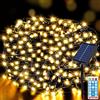 Meision Ghirlanda luminosa a energia solare per esterni, 30 m, 300 LED, 8 modalità + timer + telecomando, resistente alle intemperie, per giardino, balcone, matrimonio, luce bianca calda