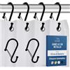 Blau Marité 12 ganci in metallo a forma di S per tenda doccia, con chiusura di sicurezza, anelli per bagno, Nero, compatibili con barre fino a 2,6 cm