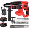 ONEVAN Martello perforatore a batteria SDS-Plus, trapano a batteria senza spazzole da 20 V, batteria a 4 marce, con impugnatura anti-vibrazione (2 batterie da 3,0 Ah e 7 trapani)